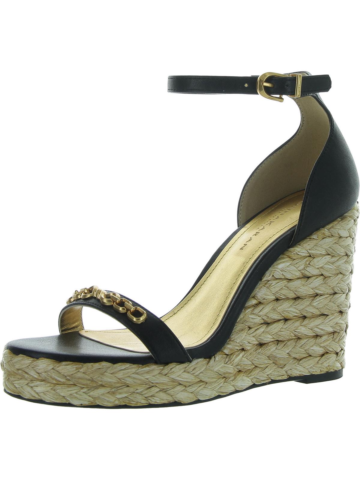 Donna Karan Womens Yulissa Faux Leather Embellished Wedge Sandals